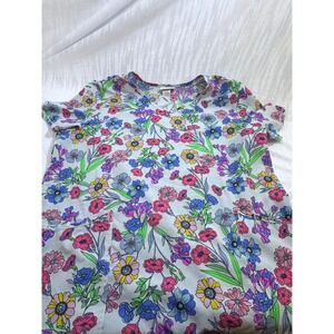 Scrubstar Womens XL Floral V-Neck Scrub Top Pink Blue Gray Medical Nursing Shirt